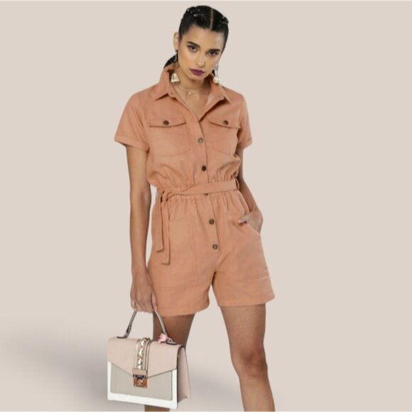 Sassafras 100% Cotton Coral Denim Jumper Romper Playsuit - Picture 9 of 12